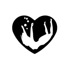 The silhouette beautiful woman, of girl floats in heart. Heart black icon, Love symbol. Valentines day sign, emblem, Flat style for graphic and web design, logo