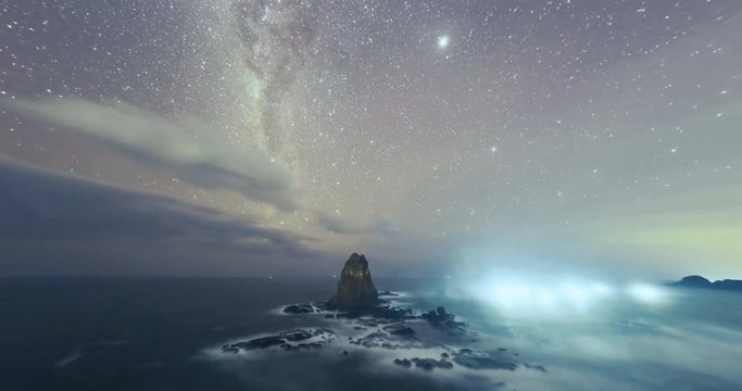 Papuma beach night sky milkyway time lapse video clip, Indonesia