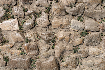 Abstract background of old cobblestone pavement view from above