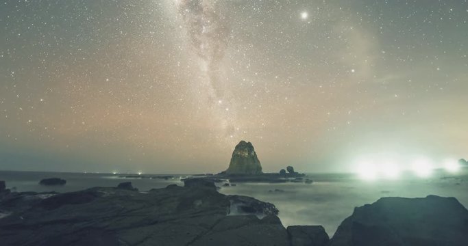 Papuma beach night sky milkyway time lapse video clip, Indonesia