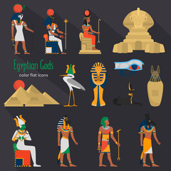 Egypt gods and religion color flat icons set for web and mobile design