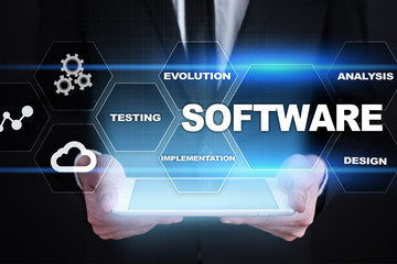 Software development. Data Digital Programs System Technology Concept.