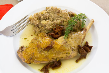 cuisse de pintade aux girolles et purée