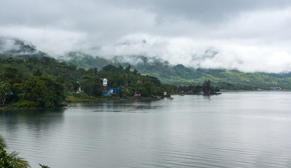 Fototapeta na wymiar View of island Samosir on Lake Toba