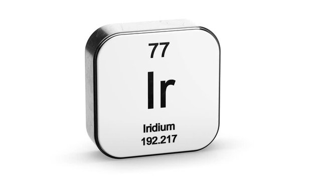 Iridium element symbol from the periodic table on white metallic rounded square icon 3D animation