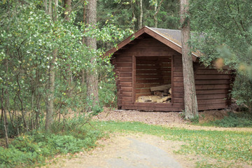 Fototapeta na wymiar Firewood storage shack