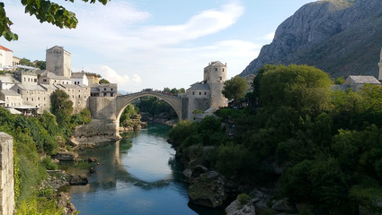 Fototapeta na wymiar View on the Mostar bridge from the River, Bosnia