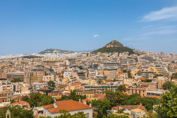 Fototapeta na wymiar Vue sur Athènes et le Mont Lycabette, depuis l'Acropole