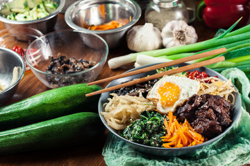 Bibimbap - rice with beef and vegetables