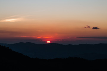 sunset mountain in Thailand winter
