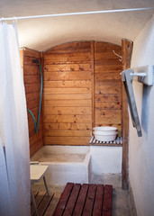 Old European bathroom without an established water pipe, Shower room of past
