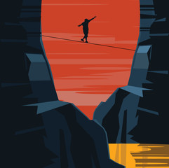 people in cliff vector illustration