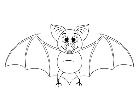 Colorless funny cartoon Halloween bat flying. Vector illustration.