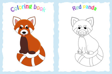 Coloring book page for preschool children with colorful red panda