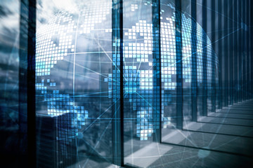 3D Earth hologram on blurred background.Global business and communication concept.