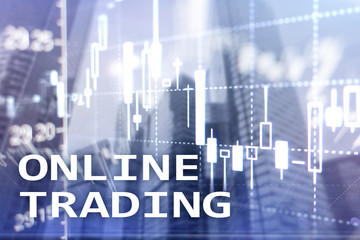 Fototapeta na wymiar Online trading, FOREX, Investment concept on blurred business center background.