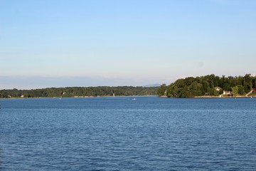 A beautiful view of the lake in the early evening hours.