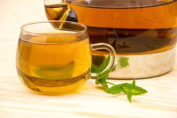Delicious and healthy peppermint tea, freshly brewed