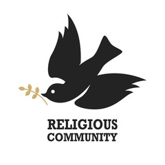 Religious community. Emblem template with dove. Holy Spirit.