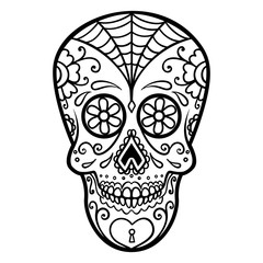 Illustration of mexican sugar skull. Day of the dead. Dia de los muertos. Design element for logo, label, emblem, sign, poster, t shirt.