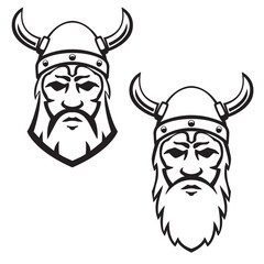 Set of viking warrior head. Design element for emblem, sign, badge.