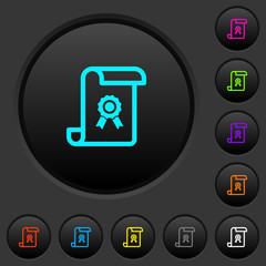 Scroll with certificate dark push buttons with color icons