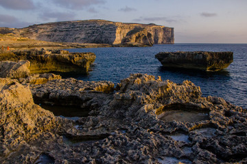 Beautiful view on the bay on the so called blue window with blue hole in Gozo, Malta