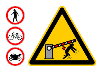 absc9 AutomaticBarrierSignCaution absc - Einfahrt: Schranke - Parkplatzschranke / Schrankenbaum rechts - english warning sign - keep away from the gate arm drop zone - right - DIN A1 A2 A3 A4 g6469