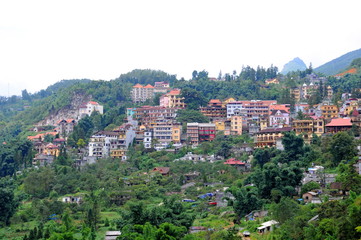 Houses of a village on the hill at Sapa in vietnam