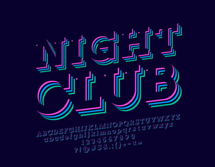 Naklejka premium Vector Bright Sign Night Club. Modern Bright Font.