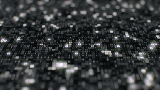 Encryption of visualization digital big data generated by artificial intelligence programming and computing information in secure cloud storage black white abstract dolly shot seamless loop animation