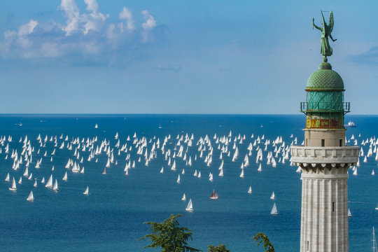 Trieste, Italy - Europe - October, 8th, 2017 - More than 2100 vessels are racing during the 49th "Barcolana" Regatta on the Adriatic Sea.