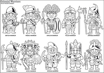 Fototapeta premium cartoon warriors of the colonial era, set of vector itages