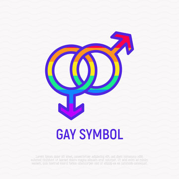 Gay symbol thin line icon in rainbow color. Modern vector illustration.