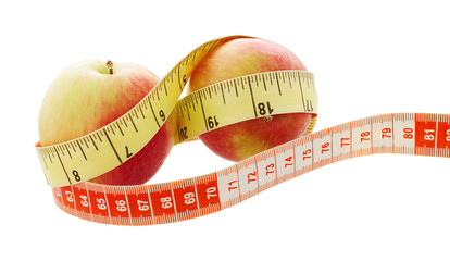 Fitness concept apple.  Apple with measurement.