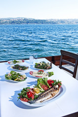 BlueFish, appetizer and Turkish raki from Turkish restaurant