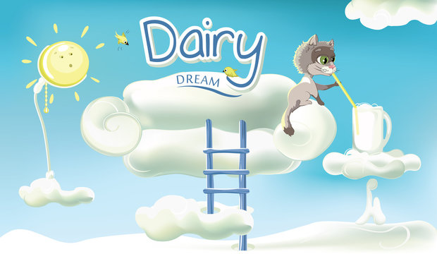 Vector illustration. Dairy Dream. Milky clouds.