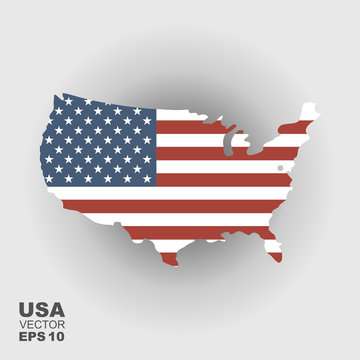 Map of USA with an official flag. Illustration on gradient background