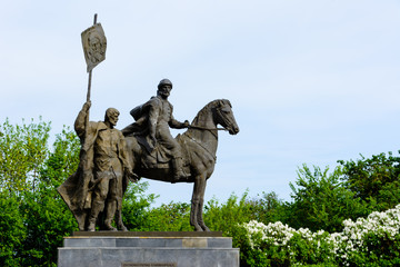 The Bogdan Khitrovo Monument in downtown Ulyanovsk. Crown Avenue. Volga Embankment,  Russia, Ulyanovsk. May 25, 2018