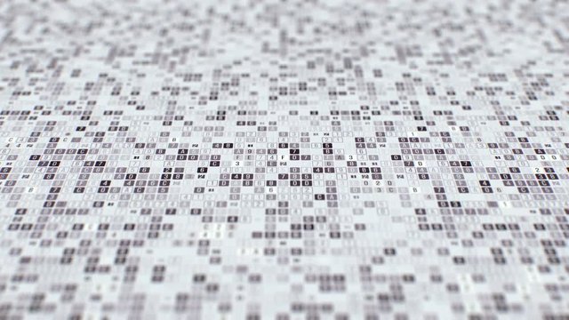 Random hexadecimal code digits and letters in different configurations on black and white background futuristic information technology dolly shot abstract seamless loop animation