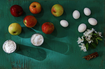 ingredients for baking charlottes on a beautiful background