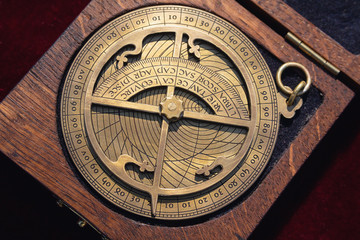 Replica of a medieval astrolabe which is a navigation instrument - obrazy, fototapety, plakaty