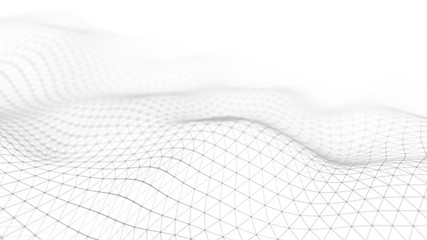 Data technology illustration. Abstract white futuristic background. Wave with connecting dots and...