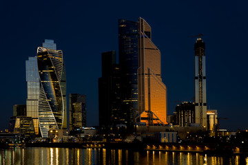 Fototapeta na wymiar MOSCOW/Russia - AUGUST 12, 2018: Moscow city (Moscow International Business center , sunrise begins