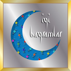 Obraz premium Turkish eid greeting with crescent moon and candies for muslim holiday