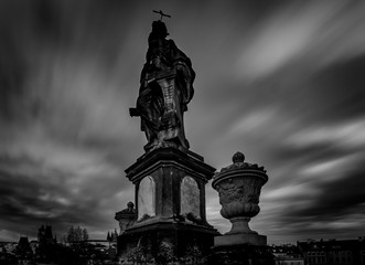 Historical Baroque statues on Charles Bridge in Prague