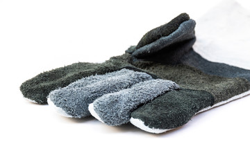 leather work gloves on white background