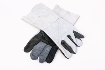 leather work gloves on white background
