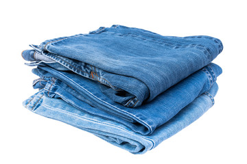 blue jeans pants folded isolated on white background with clipping path