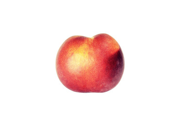 A juicy red ripe peach, intense smooth texture, isolated on white. Front shot.
